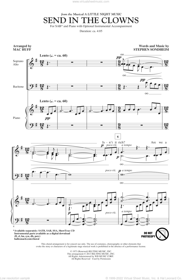Send In The Clowns (from A Little Night Music) (arr. Mac Huff) sheet music for choir (SAB: soprano, alto, bass) by Mac Huff and Stephen Sondheim, intermediate skill level