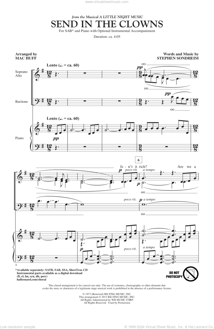 Send In The Clowns (from A Little Night Music) (arr. Mac Huff) sheet music for choir (SAB: soprano, alto, bass) by Mac Huff and Stephen Sondheim, intermediate skill level