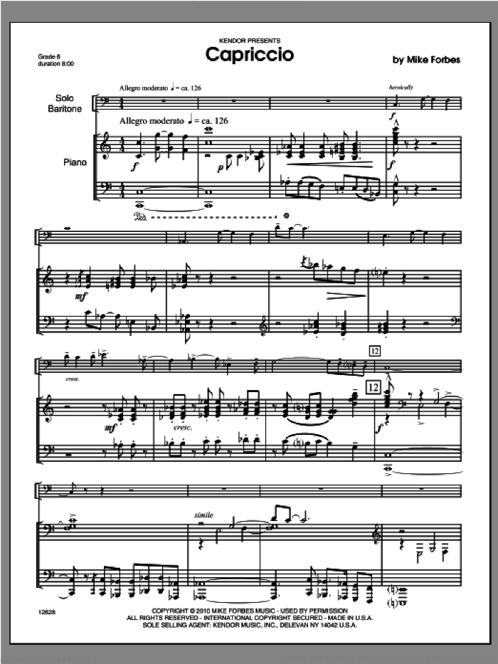 Capriccio (COMPLETE) sheet music for brass baritone and piano by Michael Forbes, classical score, intermediate skill level