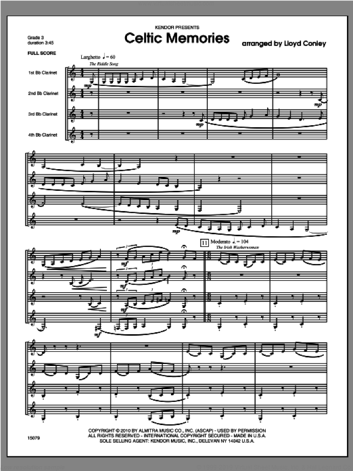 Celtic Memories (COMPLETE) sheet music for clarinet quartet by Lloyd Conley, classical score, intermediate skill level