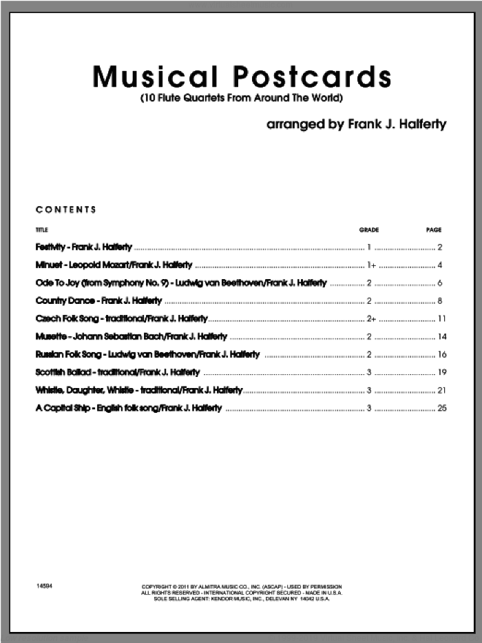 Musical Postcards (10 Flute Quartets From Around The World) (COMPLETE) sheet music for flute quartet by Frank J. Halferty, classical score, intermediate skill level