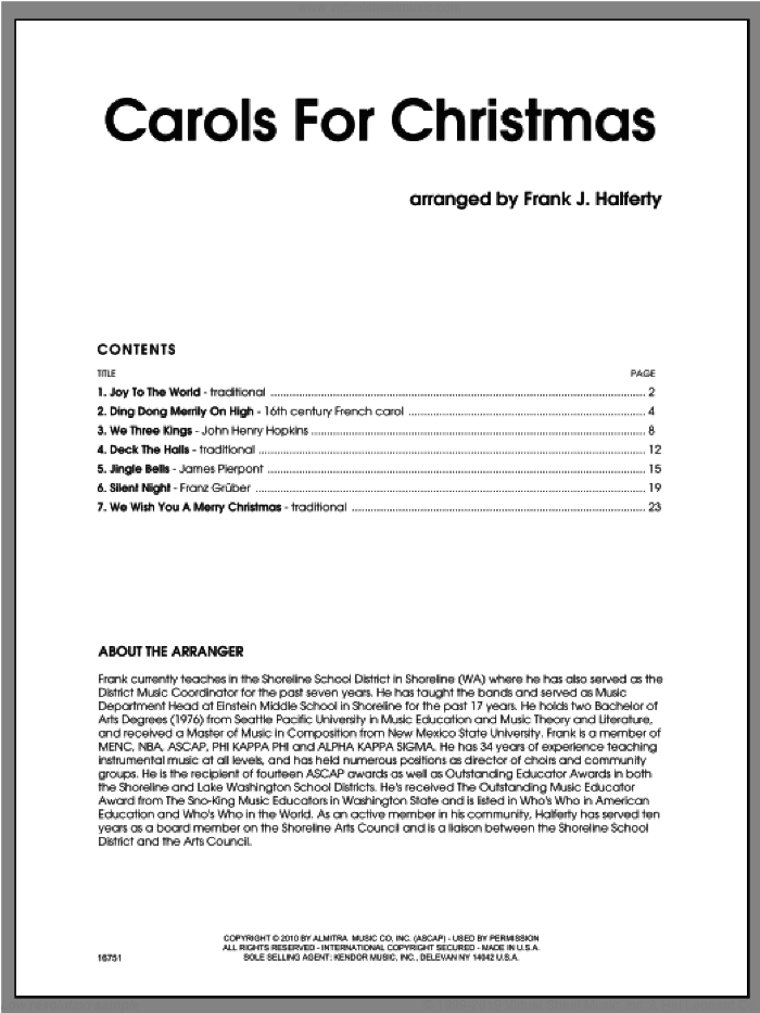 Carols for Christmas (COMPLETE) sheet music for wind ensemble by Frank J. Halferty, classical score, intermediate skill level