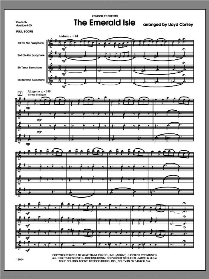 Emerald Isle, The (COMPLETE) sheet music for saxophone quartet by Lloyd Conley, classical score, intermediate skill level