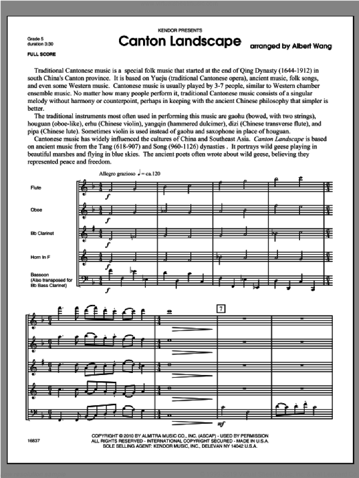 Canton Landscape (COMPLETE) sheet music for wind quintet by Wang, classical score, intermediate skill level