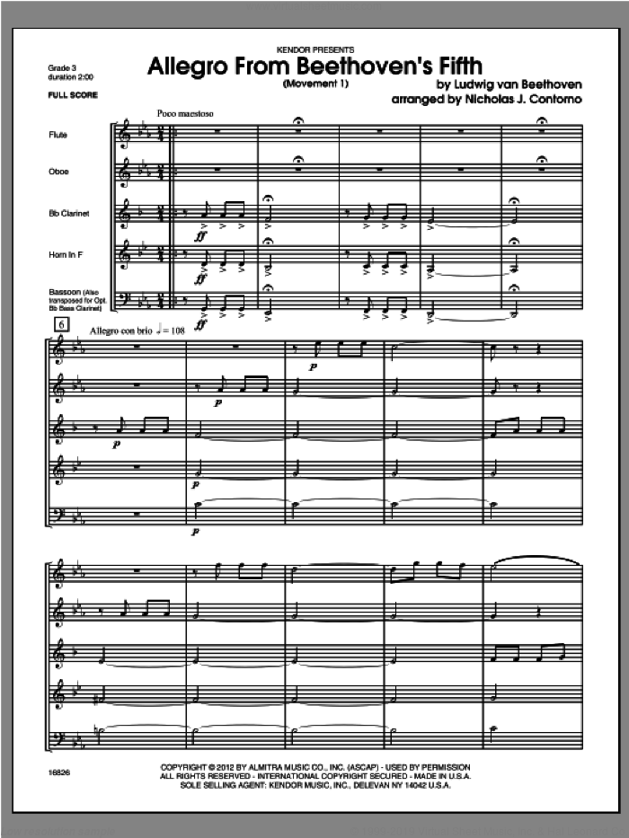 Allegro From Beethoven's Fifth (Movement 1) (COMPLETE) sheet music for wind quintet by Ludwig van Beethoven and Contorno, classical score, intermediate skill level