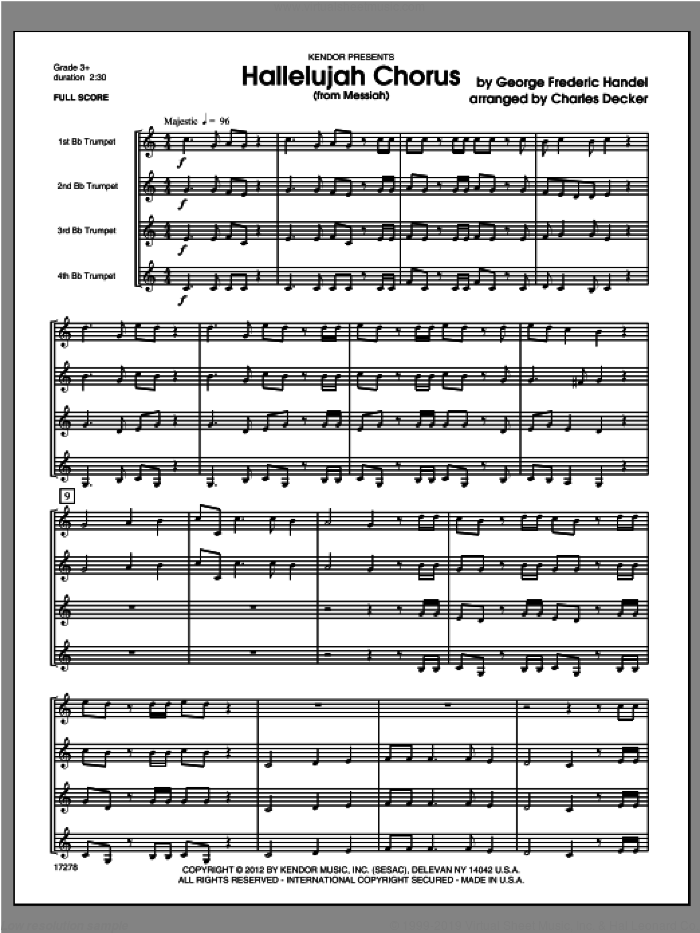 Hallelujah Chorus (from Messiah) (COMPLETE) sheet music for four trumpets by George Frideric Handel and Decker, classical score, intermediate skill level