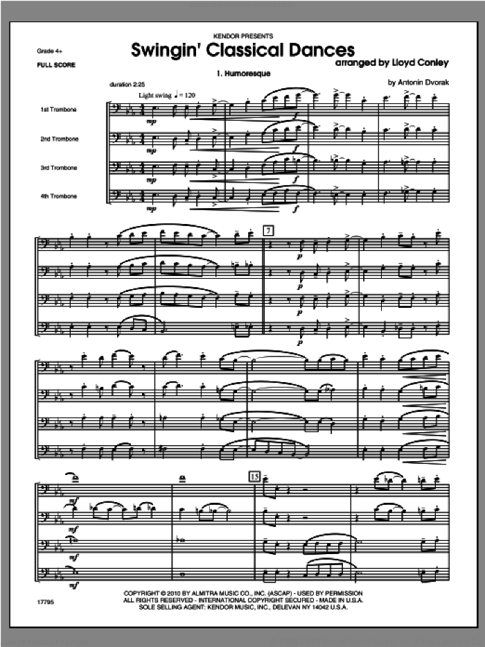 Swingin; Classical Dances (COMPLETE) sheet music for four trombones by Lloyd Conley, classical score, intermediate skill level