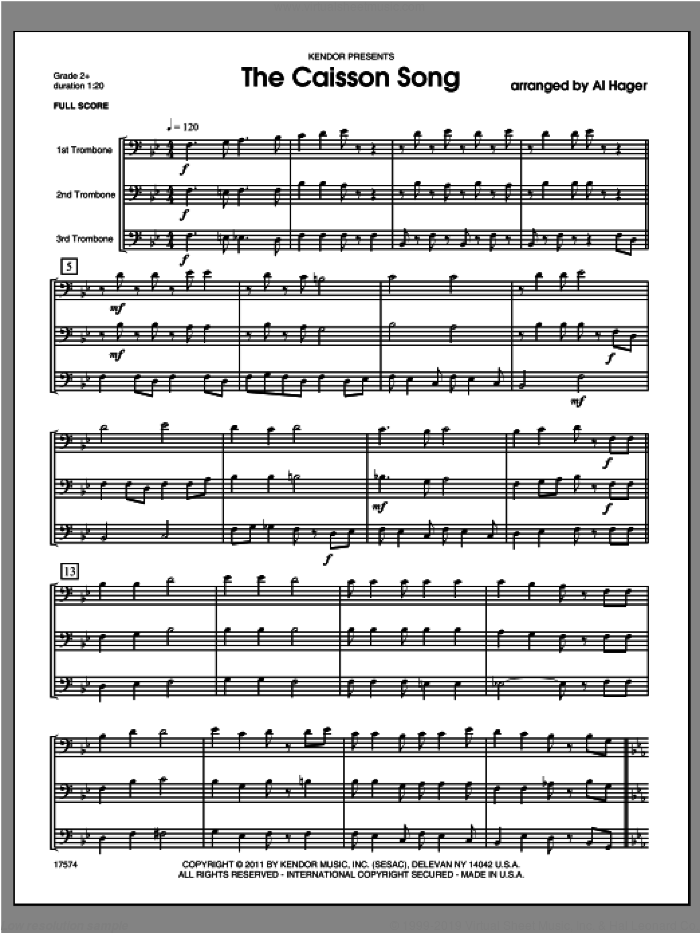 Caisson Song, The (COMPLETE) sheet music for trombone trio by Al Hager, classical score, intermediate skill level