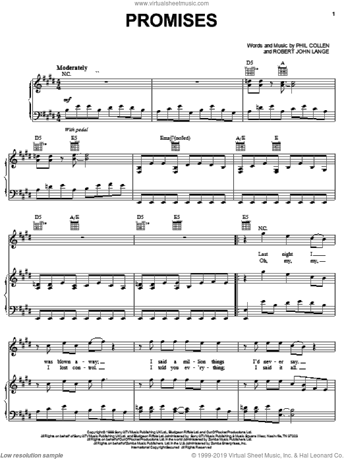 Promises sheet music for voice, piano or guitar by Def Leppard, Phil Collen and Robert John Lange, intermediate skill level