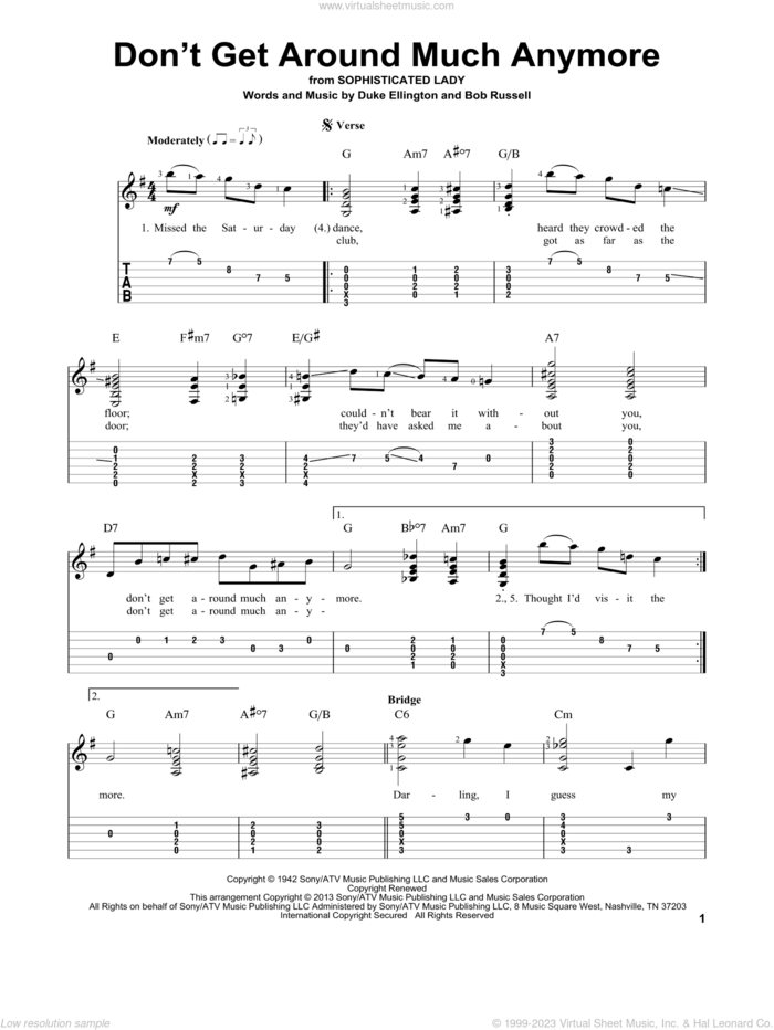 Don't Get Around Much Anymore sheet music for guitar solo by Duke Ellington, intermediate skill level