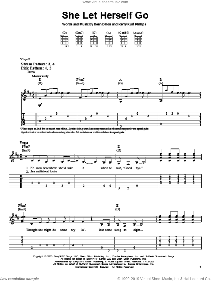 She Let Herself Go sheet music for guitar solo (easy tablature) by George Strait, Dean Dillon and Kerry Kurt Phillips, easy guitar (easy tablature)