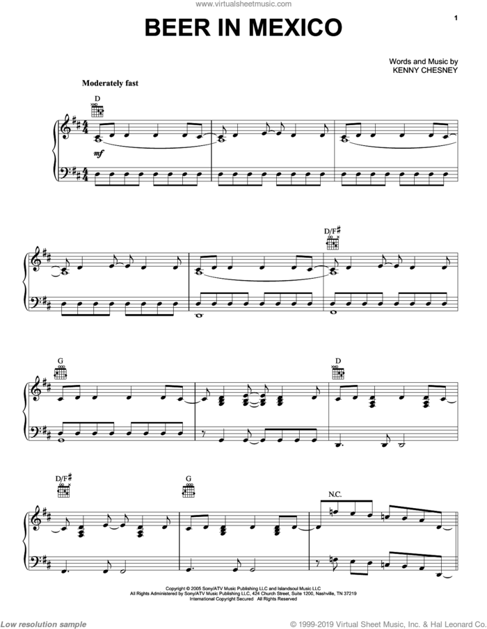 Beer In Mexico sheet music for voice, piano or guitar by Kenny Chesney, intermediate skill level