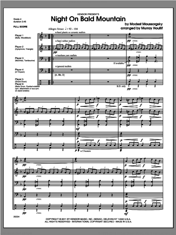 Night On Bald Mountain (COMPLETE) sheet music for percussions by Modest Petrovic Mussorgsky and Houllif, classical score, intermediate skill level