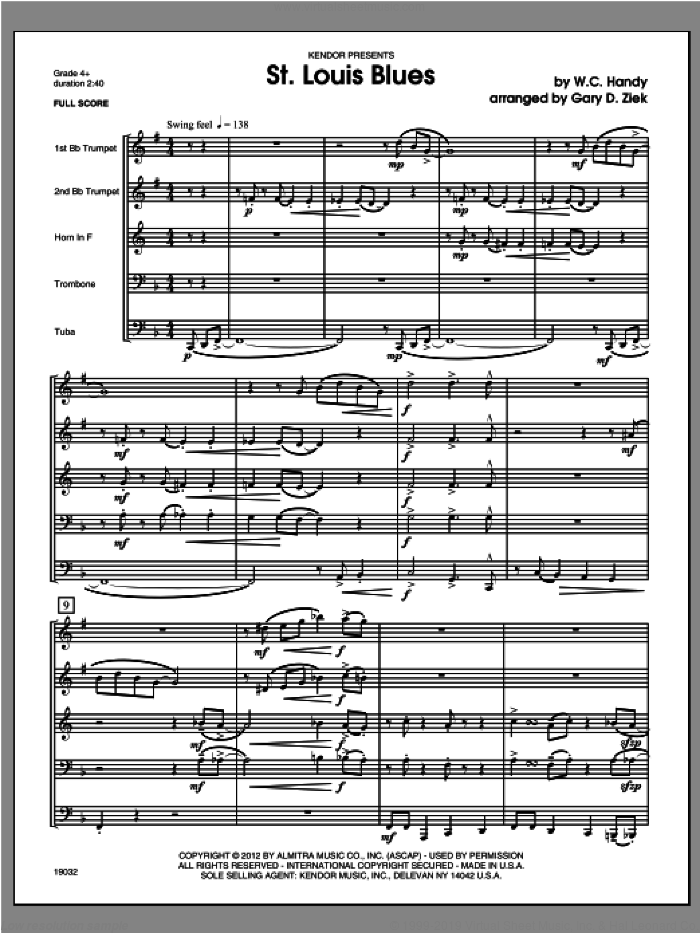 St. Louis Blues (COMPLETE) sheet music for brass quintet by W.C. Handy and Ziek, classical score, intermediate skill level