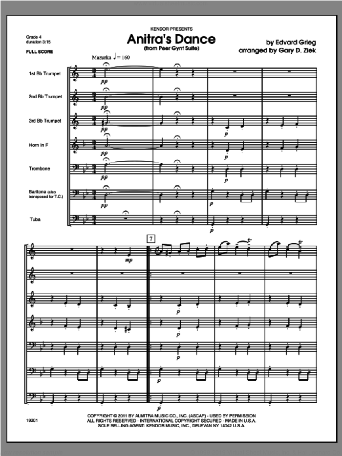Anitra's Dance (COMPLETE) sheet music for brass ensemble by Edvard Grieg and Ziek, classical score, intermediate skill level
