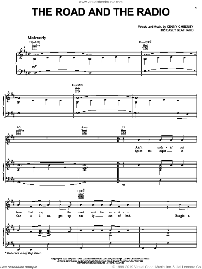 The Road And The Radio sheet music for voice, piano or guitar by Kenny Chesney and Casey Beathard, intermediate skill level