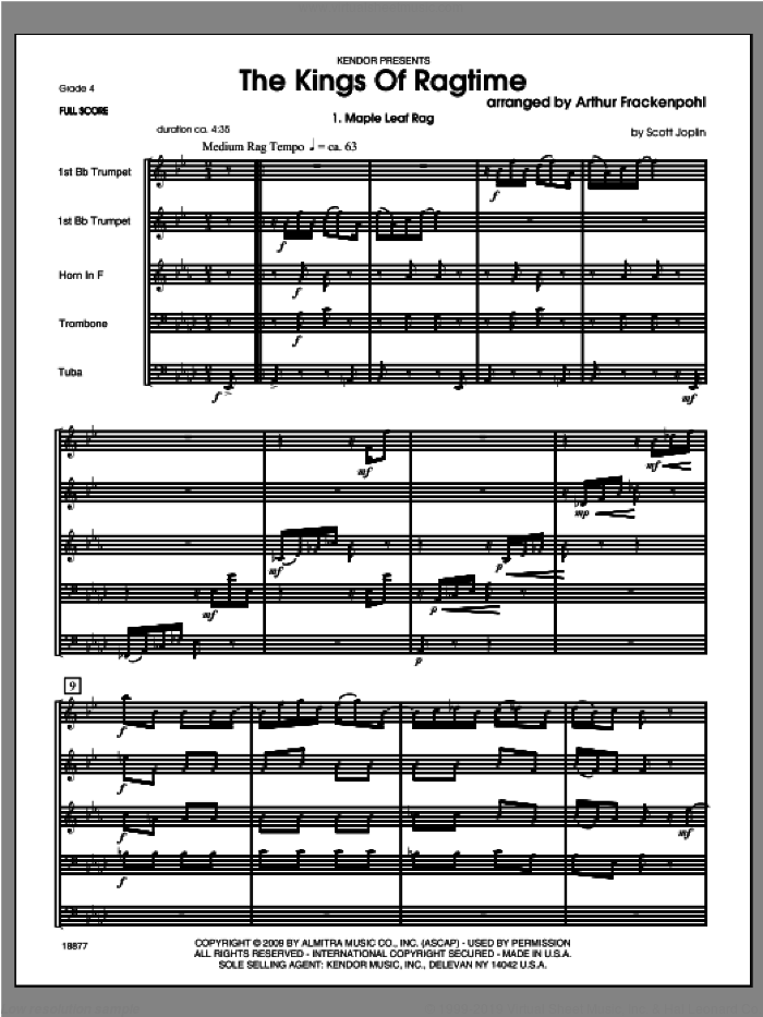 Kings Of Ragtime, The (COMPLETE) sheet music for brass quintet by Arthur Frackenpohl, classical score, intermediate skill level