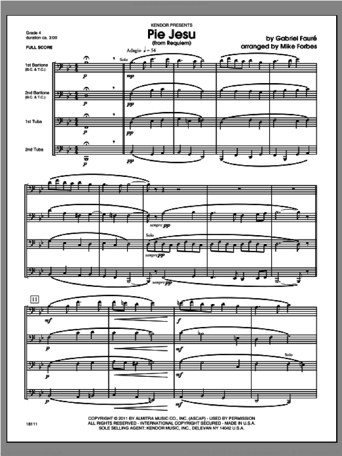 Pie Jesu (from Requiem) (COMPLETE) sheet music for baritone and tuba trio by Gabriel Faure and Michael Forbes, classical score, intermediate skill level
