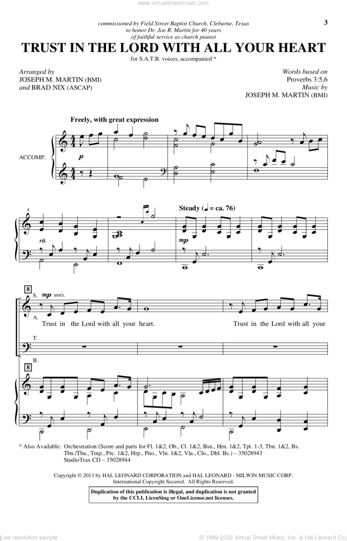 Trust In The Lord With All Your Heart sheet music for choir (SATB: soprano, alto, tenor, bass) by Joseph M. Martin and Brad Nix, intermediate skill level