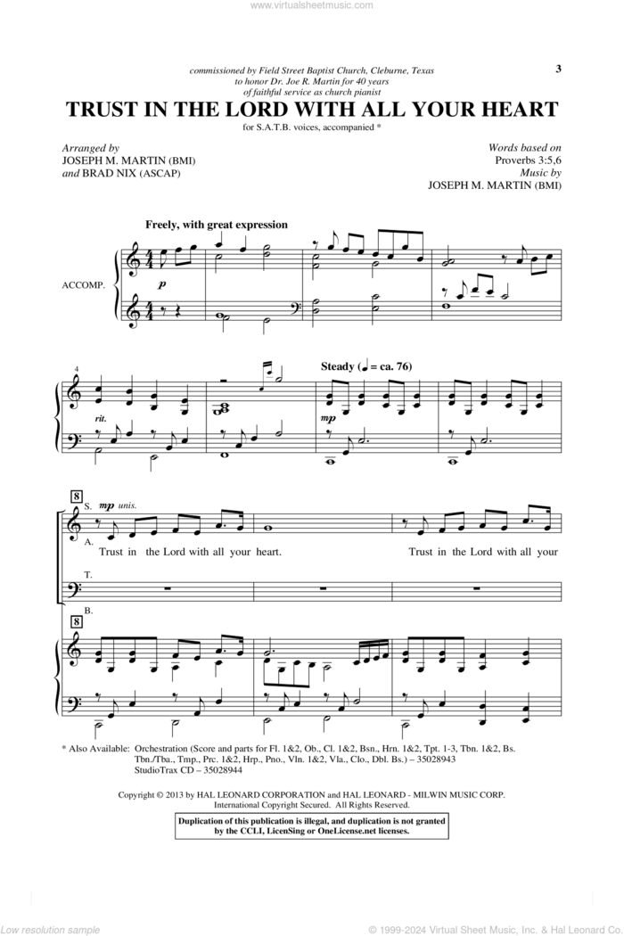 Trust In The Lord With All Your Heart sheet music for choir (SATB: soprano, alto, tenor, bass) by Joseph M. Martin and Brad Nix, intermediate skill level