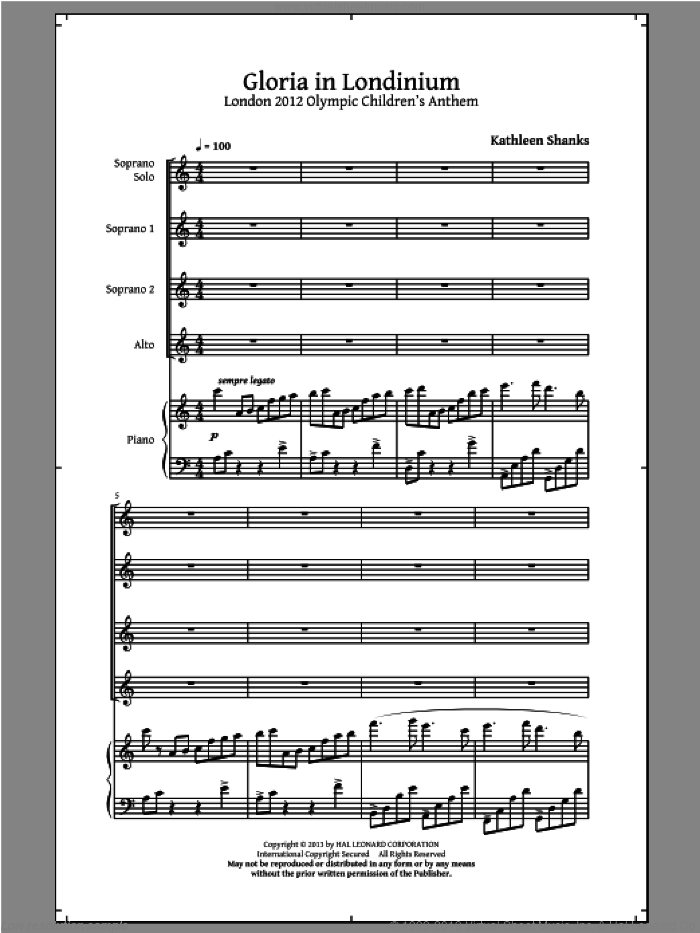 Gloria In Londinium sheet music for choir (3-Part Treble) by Kathleen Shanks, intermediate skill level