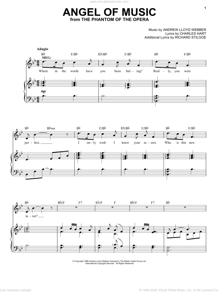Angel Of Music (from The Phantom Of The Opera) sheet music for voice and piano by Andrew Lloyd Webber, intermediate skill level