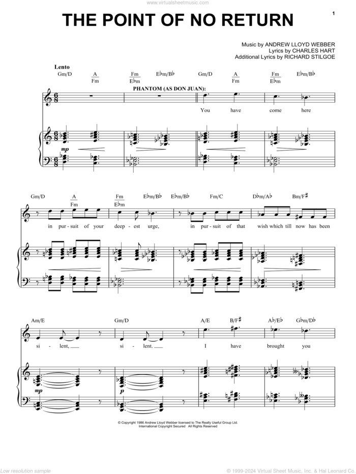 The Point Of No Return (from The Phantom Of The Opera) sheet music for voice and piano by Andrew Lloyd Webber and Phantom Of The Opera (Musical), intermediate skill level