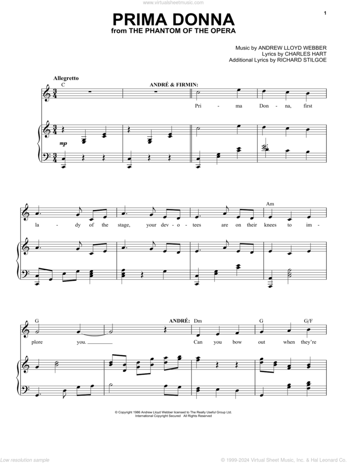 Prima Donna sheet music for voice and piano by Andrew Lloyd Webber, intermediate skill level