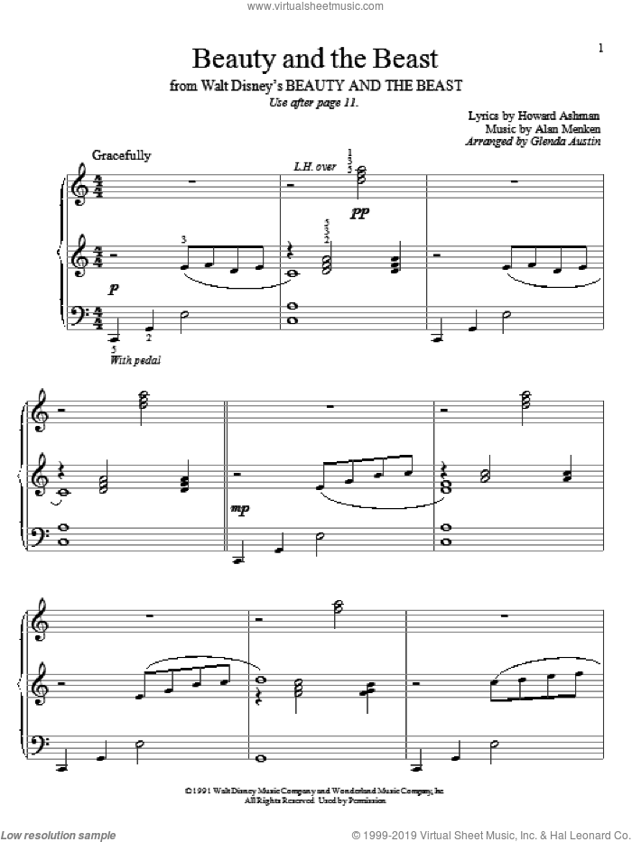 Beauty And The Beast sheet music for piano solo (elementary) by Alan Menken, Beauty And The Beast, Alan Menken & Howard Ashman and Howard Ashman, beginner piano (elementary)