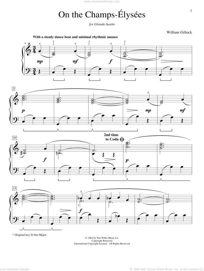 On The Champs-Elysees sheet music for piano solo (elementary) by William Gillock, beginner piano (elementary)