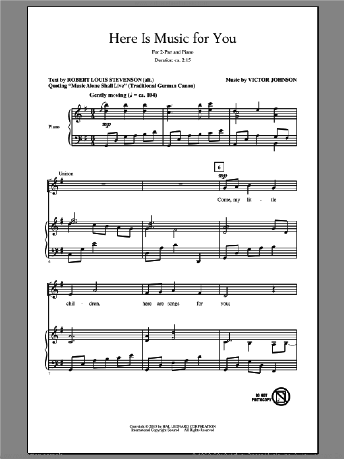 Here Is Music For You sheet music for choir (2-Part) by Victor Johnson, intermediate duet