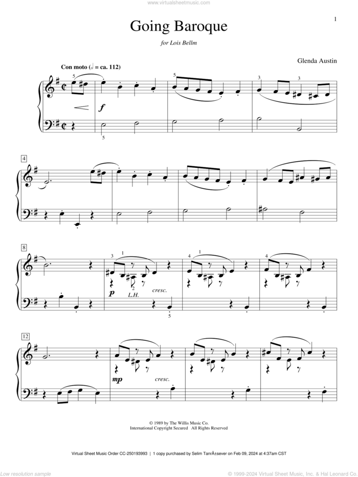 Going Baroque sheet music for piano solo (elementary) by Glenda Austin, beginner piano (elementary)
