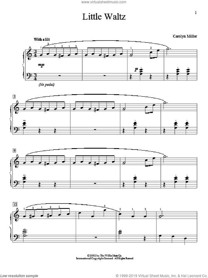 Little Waltz sheet music for piano solo (elementary) by Carolyn Miller, beginner piano (elementary)