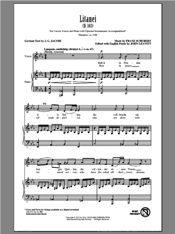 Litanei sheet music for choir (Unison) by John Leavitt, intermediate skill level
