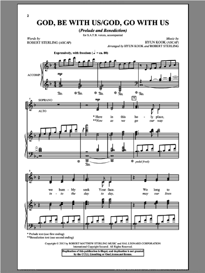 God, Be With Us/God, Go With Us sheet music for choir (SATB: soprano, alto, tenor, bass) by Robert Sterling and Hyun Kook, intermediate skill level