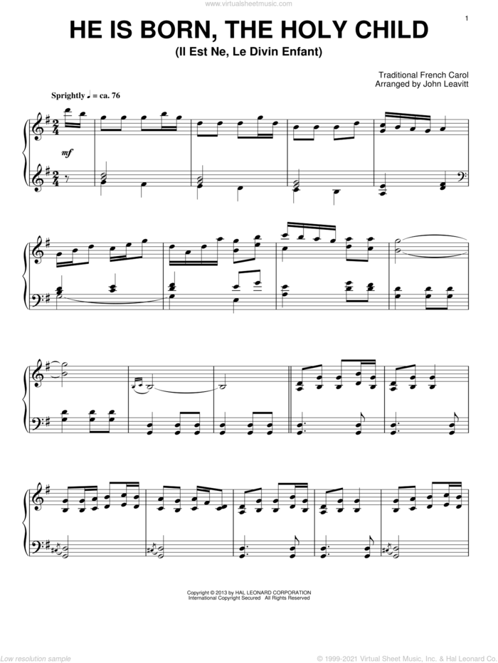 Christmas Tidings sheet music for piano solo by John Leavitt and Miscellaneous, intermediate skill level
