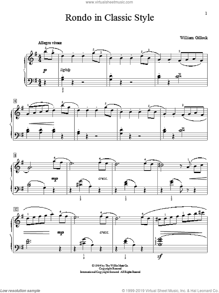 Rondo In Classic Style sheet music for piano solo (elementary) by William Gillock, classical score, beginner piano (elementary)