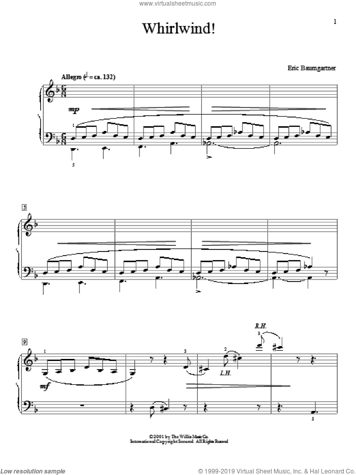 Whirlwind! sheet music for piano solo (elementary) by Eric Baumgartner, classical score, beginner piano (elementary)