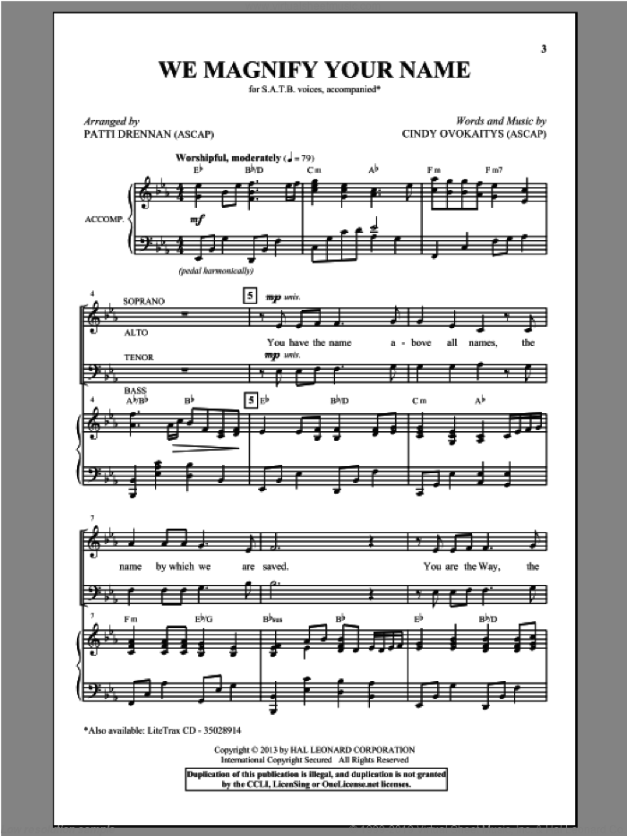 We Magnify Your Name sheet music for choir (SATB: soprano, alto, tenor, bass) by Patti Drennan and Cindy Ovokaitys, intermediate skill level