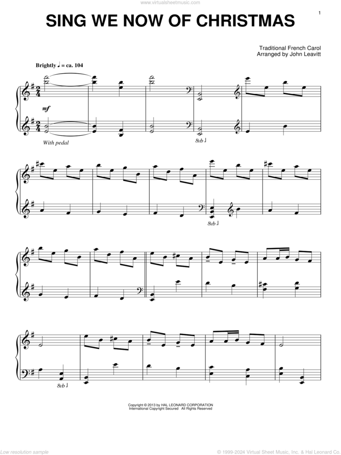 Sing We Now Of Christmas sheet music for piano solo by John Leavitt, intermediate skill level