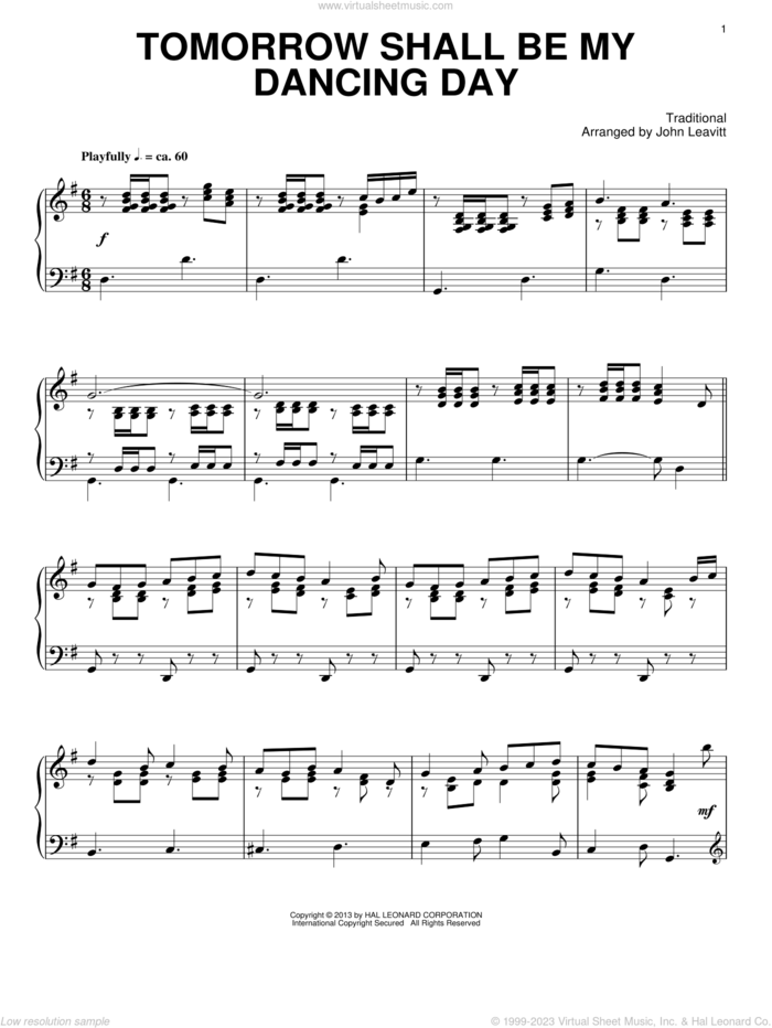 Tomorrow Shall Be My Dancing Day sheet music for piano solo by John Leavitt, intermediate skill level