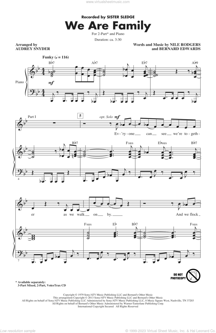We Are Family sheet music for choir (2-Part) by Audrey Snyder, intermediate duet