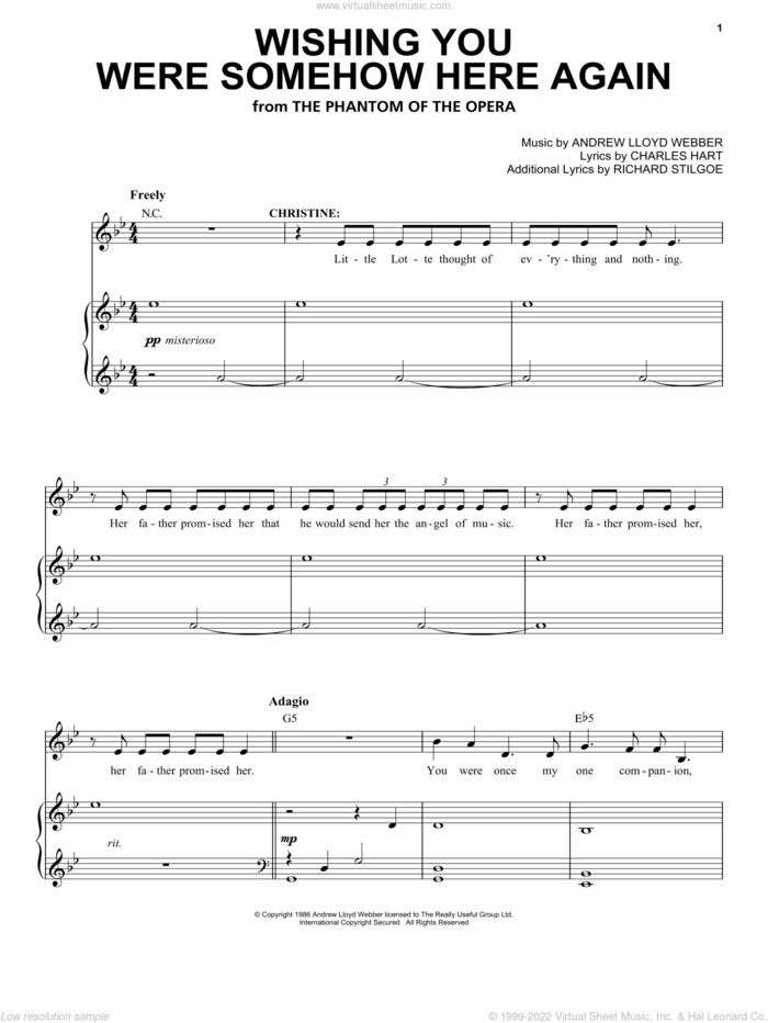 Wishing You Were Somehow Here Again (from The Phantom Of The Opera) sheet music for voice and piano by Andrew Lloyd Webber, intermediate skill level