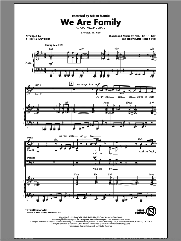 We Are Family sheet music for choir (3-Part Mixed) by Audrey Snyder, intermediate skill level