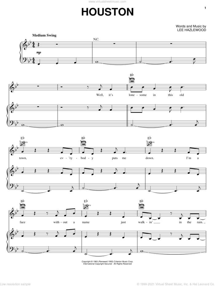 Houston sheet music for voice, piano or guitar by Dean Martin, intermediate skill level
