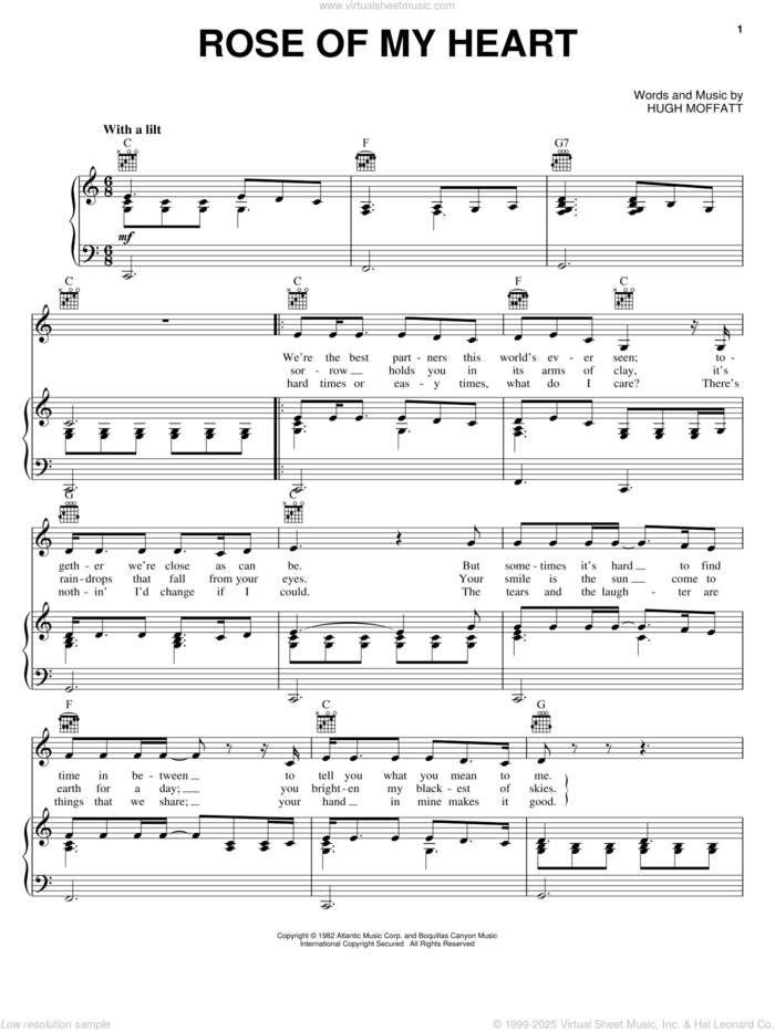 Rose Of My Heart sheet music for voice, piano or guitar by Johnny Cash and Hugh Moffatt, intermediate skill level