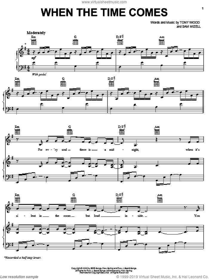 When The Time Comes sheet music for voice, piano or guitar by Avalon, Sam Mizell and Tony Wood, intermediate skill level