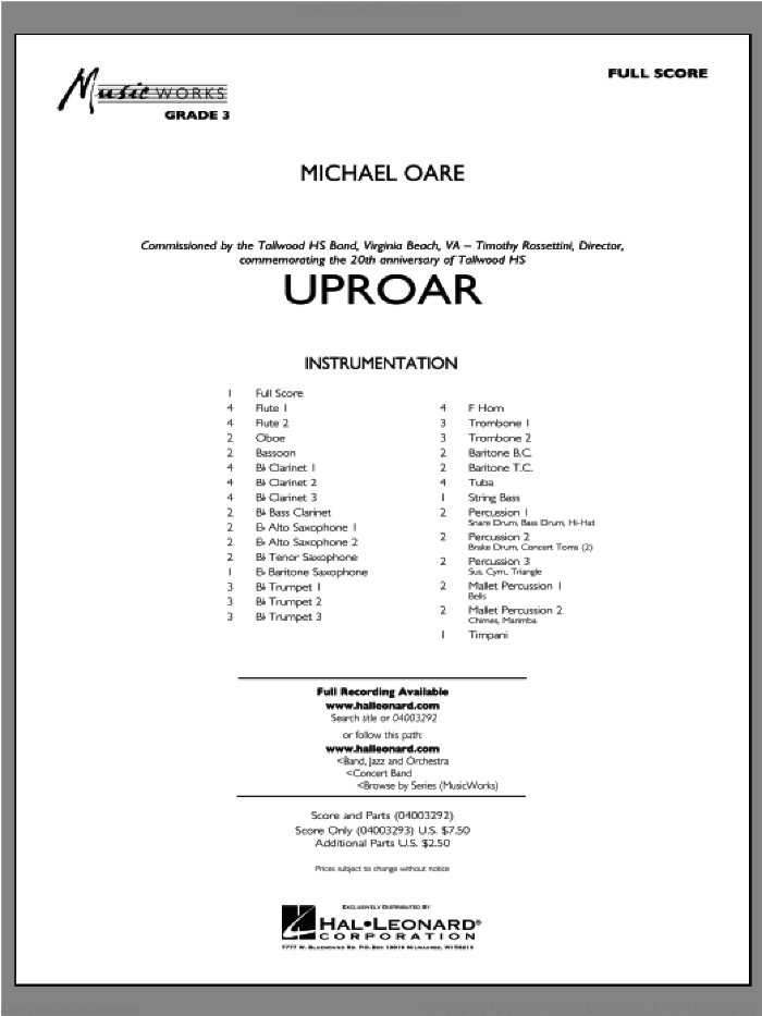 Uproar (COMPLETE) sheet music for concert band by Michael Oare, intermediate skill level