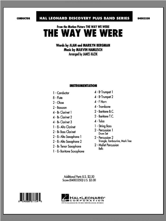 The Way We Were (COMPLETE) sheet music for concert band by James Kazik, intermediate skill level