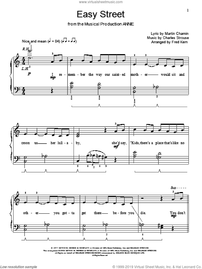 Easy Street sheet music for piano solo (elementary) by Charles Strouse, Miscellaneous and Martin Charnin, beginner piano (elementary)